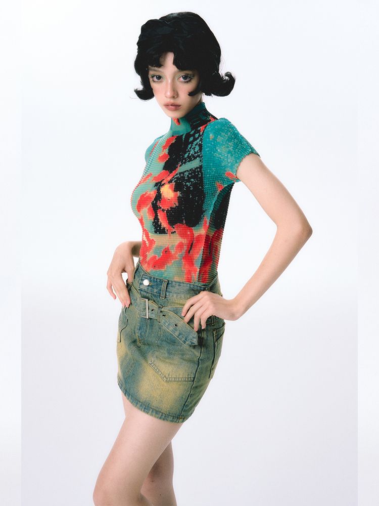 Tie Dye Shirt Vintage - Onalippa مطوي ذهبية قميص مرن الدوبامين