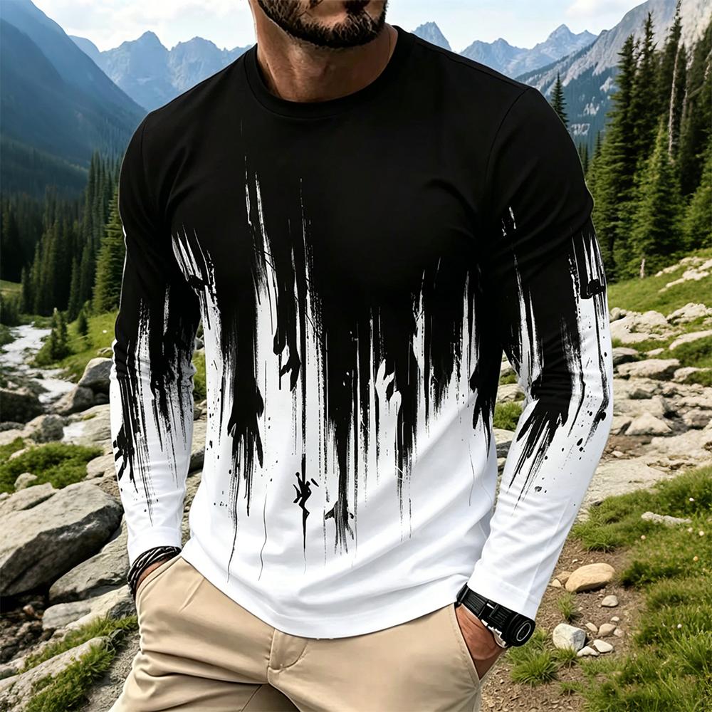 Vintage Fashion T Shirts - قميص رجالي بأكمام طويلة بتصميم متدرج