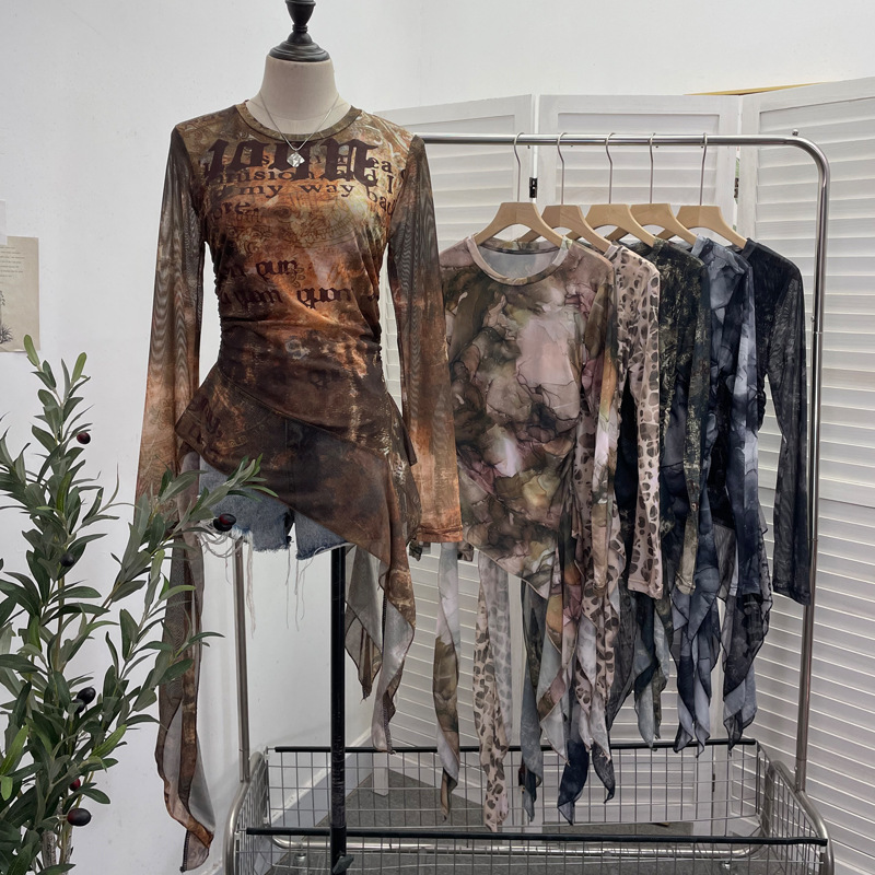 ISAROSE Y2K تي شيرت شبكي للنسا - مراجعة Tie Dye Shirt Vintage وسعره