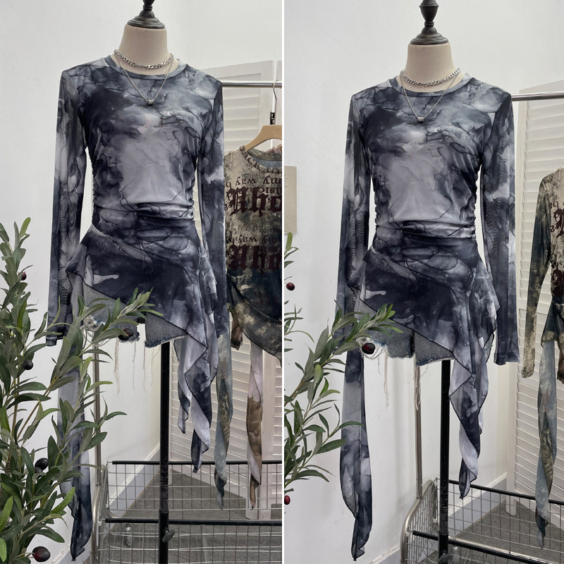 ISAROSE Y2K تي شيرت شبكي للنسا - مراجعة Tie Dye Shirt Vintage وسعره